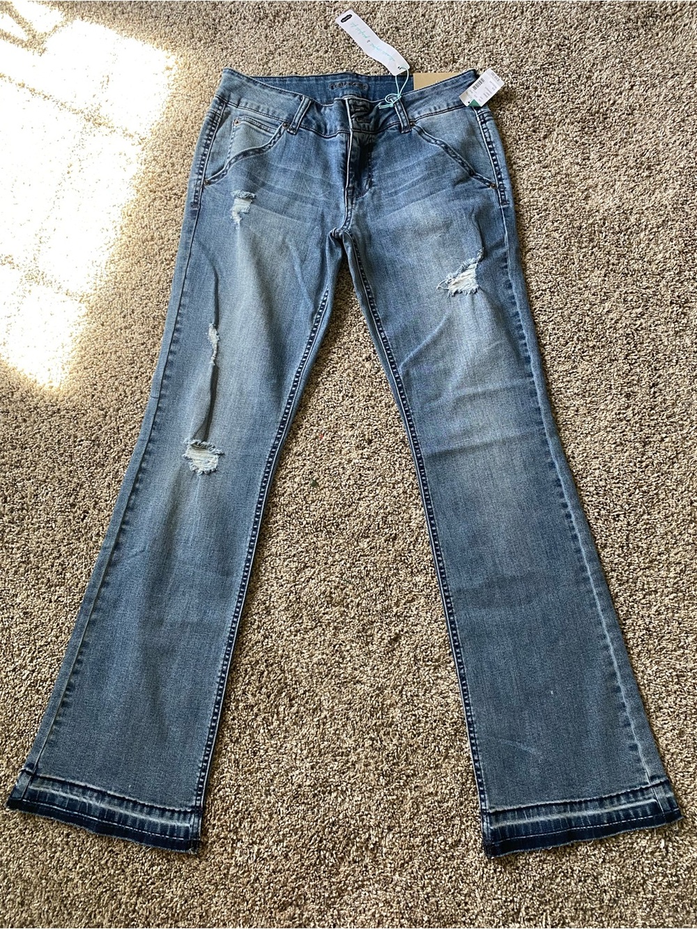 Maurices Light Blue Distressed Boot Cut Jeans